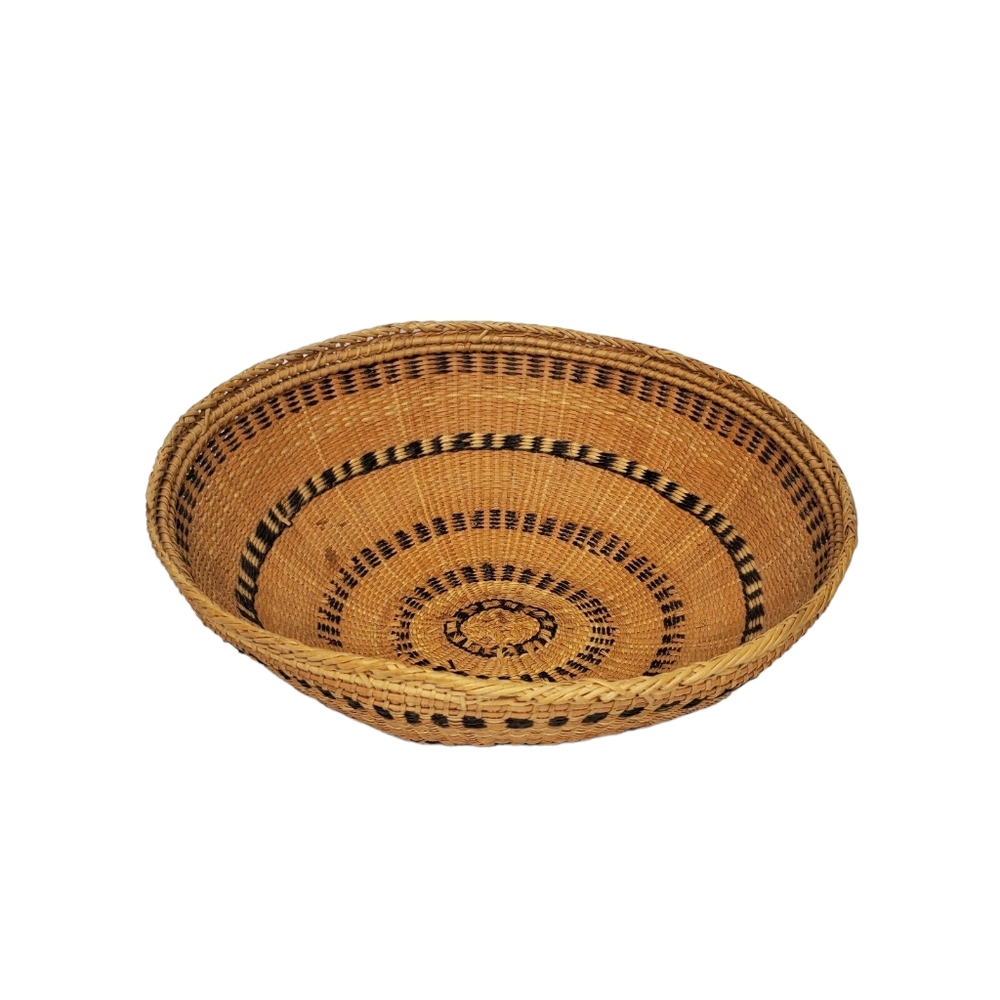 Woven Wicker Bullseye Basket Bowl 13" Display Catchall Centerpiece Fruit